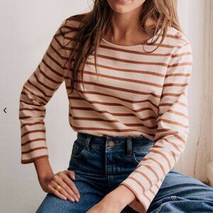 Sezane Colette Marinière XXS - Ecru Camel Stripe - 100% Organic Cotton Top